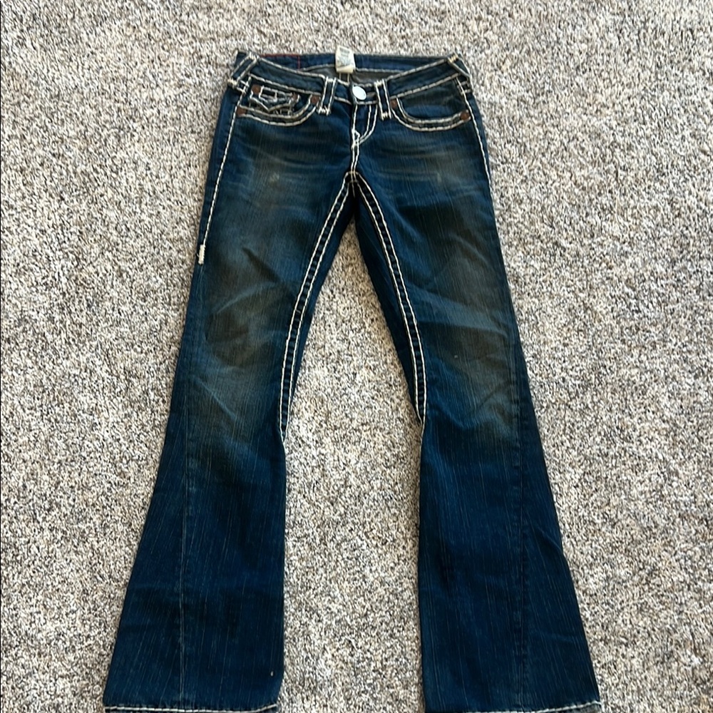 True Religion Blue Boot Cut Jeans with Vintage Fading